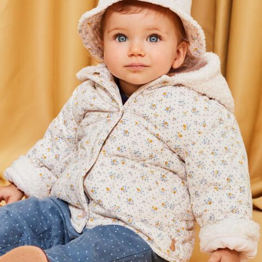 Sergent Major Baby Girl Pink 2 in 1 hooded coat Floral Faux Fur